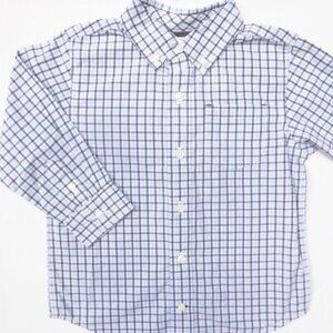 Gymboree Boys Shirt Size XS 3/4 Plaid Button Down Long Sleeve Blue Dark Gray